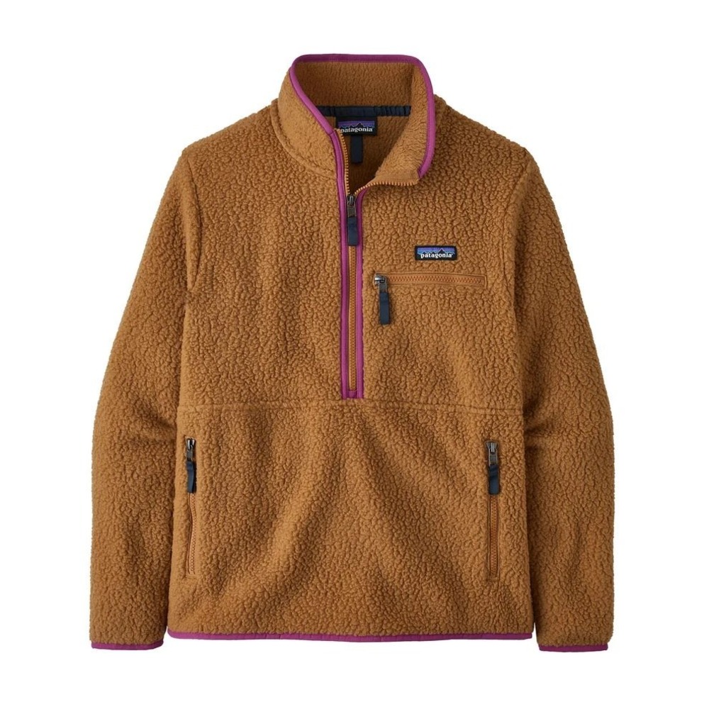 Patagonia Retro Pile Marsupial Fleece Pullover Tan Purple Size XL 22835 FA22